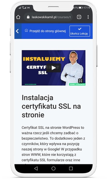 wygląd kursu WordPress na telefonie