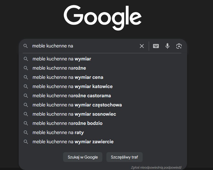 Szukanie słów kluczowych na podstawie google autopodpowiedzi