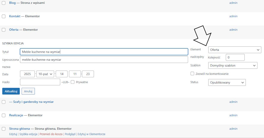 ustawianie strony nadrzędnej i podrzędnej w WordPress