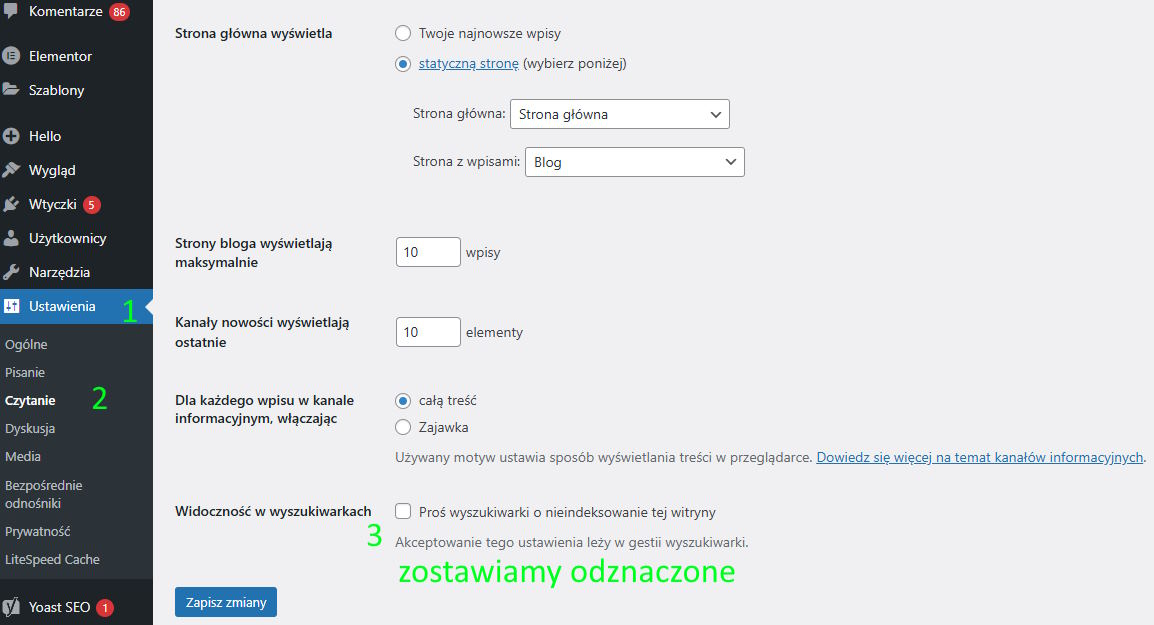 włączenie indeksowania strony w WordPress