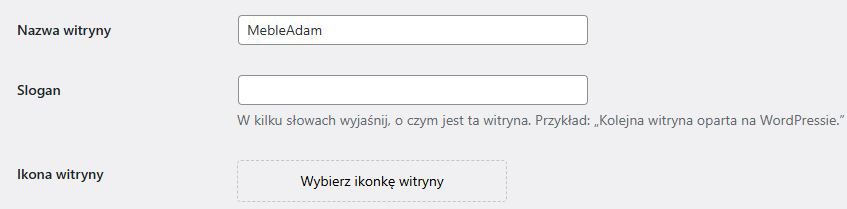 nazwa witryny w WordPress