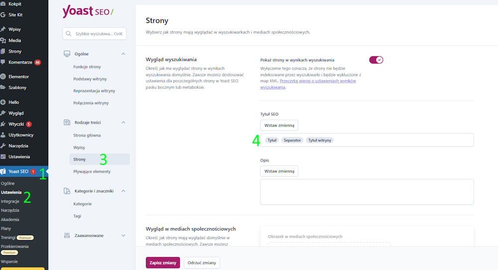 Ustawianie tytułów stron i meta description w Yoast SEO