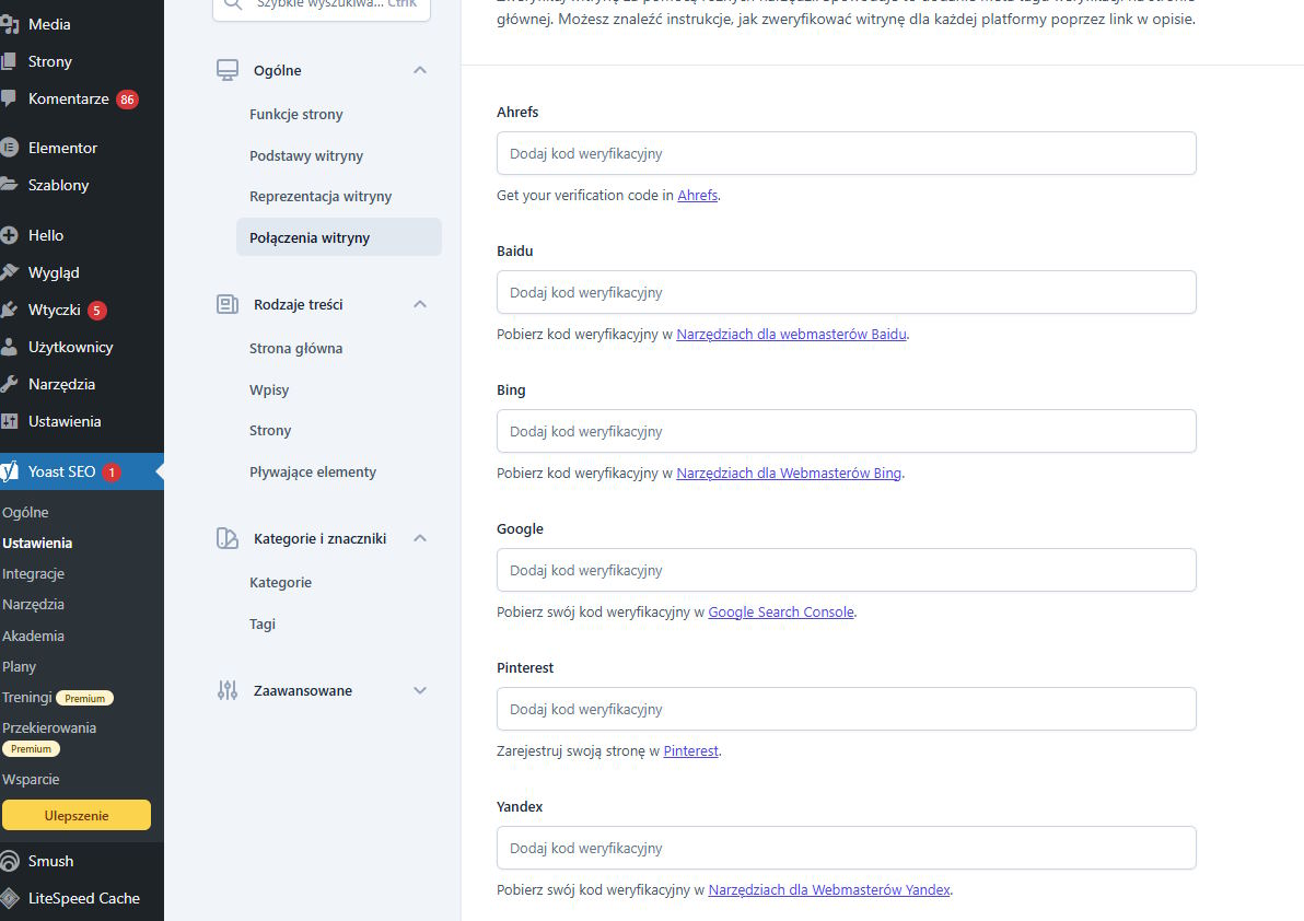 Weryfikacja strony internetowej w Google Search Console poprzez Yoast SEO